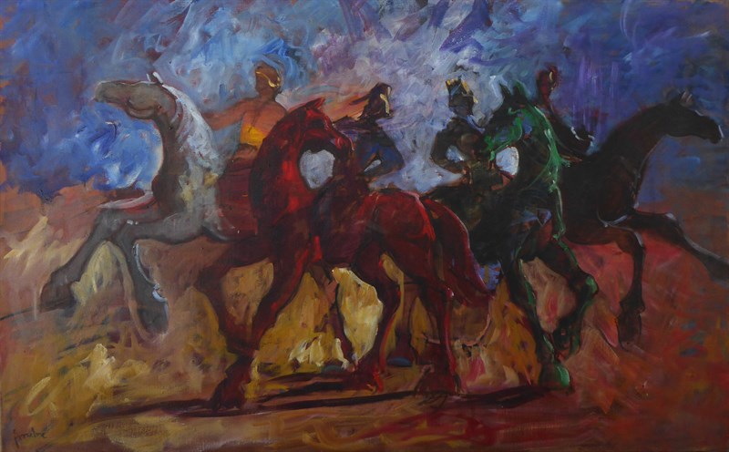 Les cavaliers de l'apocalypse 2, Huile sur toile, 82 × 131 cm