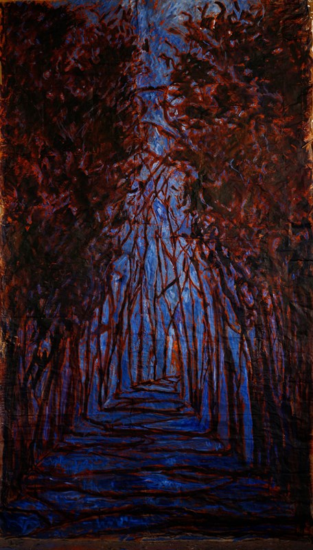 Grand chemin bleu, Huile sur papier, 2009, 294 × 168 cm