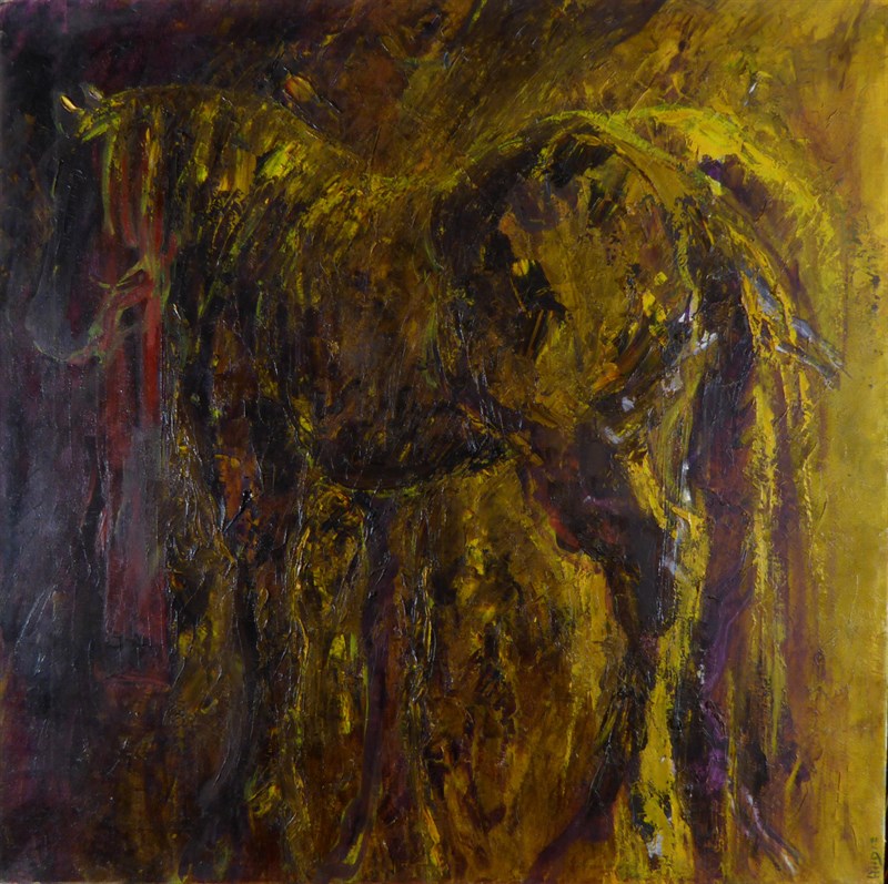 Cheval d'or, Huile sur toile, 100 × 100 cm