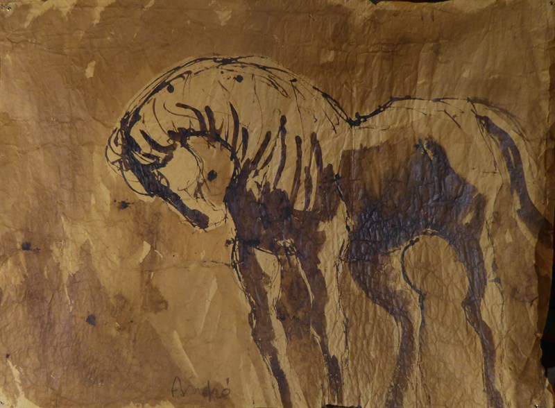 Courbure, Encre sur papier, 98 × 74 cm