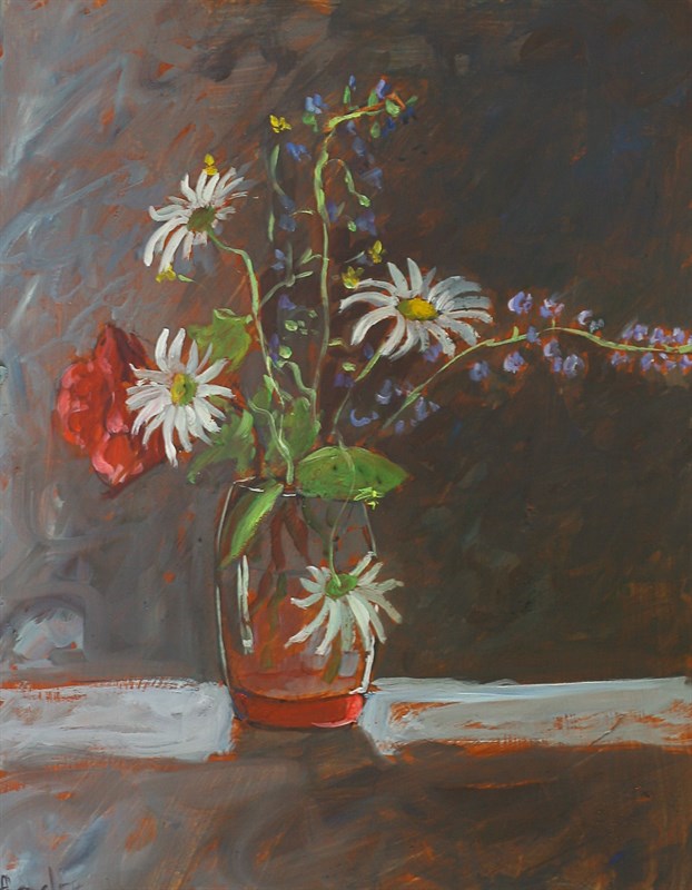 Trois pâquerettes, Huile sur bois, 50 × 40 cm