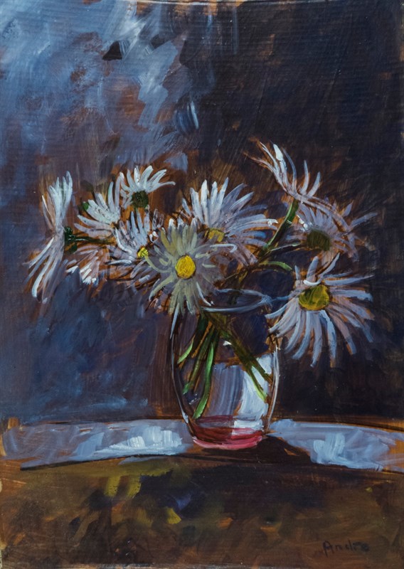 Fleurs dans un verre, Huile sur carton, 43 × 31 cm