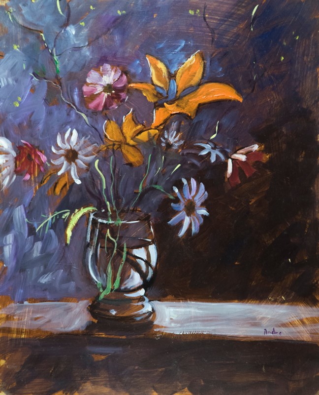 Dix fleurs, Huile sur bois, 40 × 80 cm