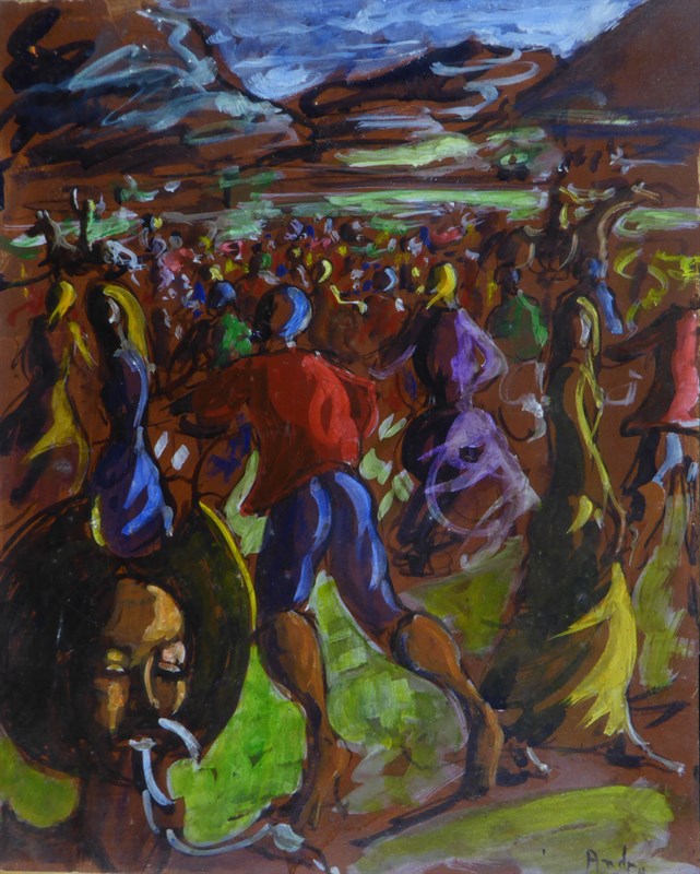 Don Quichotte et l'émeute, Huile sur bois, 50 × 40 cm