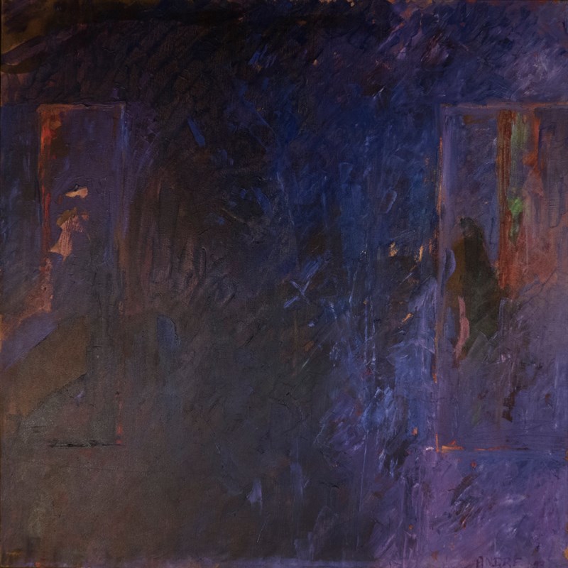 Fenêtres bleues, Huile sur toile, 100 × 100 cm