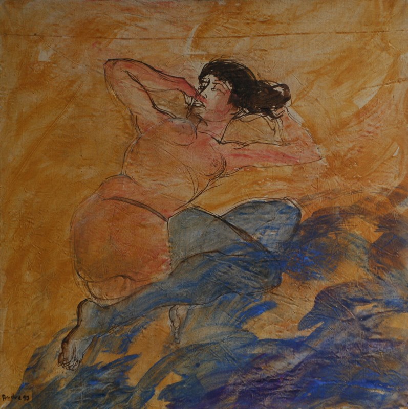 Nu aux bas, Huile sur toile, 100 × 100 cm