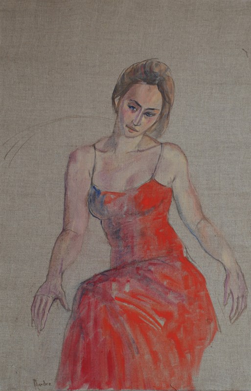 Robe rouge, Huile sur toile, 60 × 92 cm