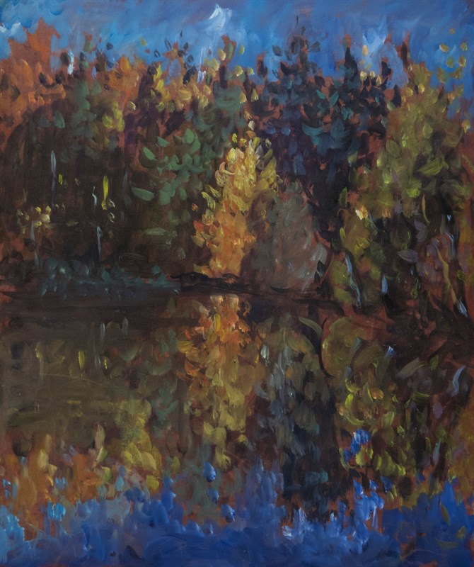 Reflet, Huile sur bois, 48 × 40 cm