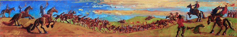 L'assaut, Huile sur bois, 19 × 118 cm