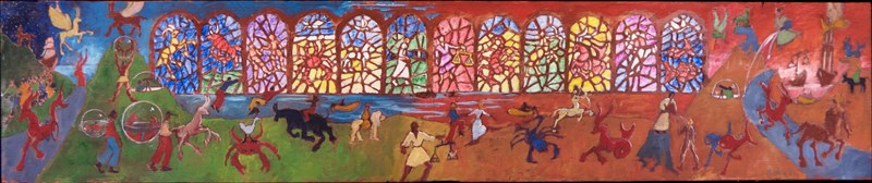 Zodiaque, Huile sur bois, 19 × 119 cm